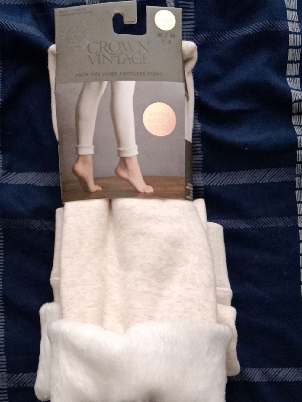 Crown Vintage Cream Fleece-Lined Footless Leggings with Faux Fur Cuff